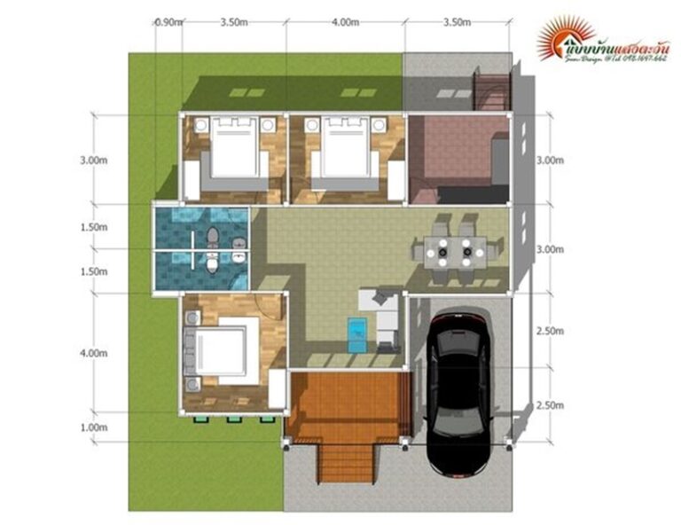 แบบบ้านชั้นเดียว สไตล์โมเดิร์น 3 ห้องนอน 2 ห้องน้ำ พื้นที่ใช้สอย 122 ...