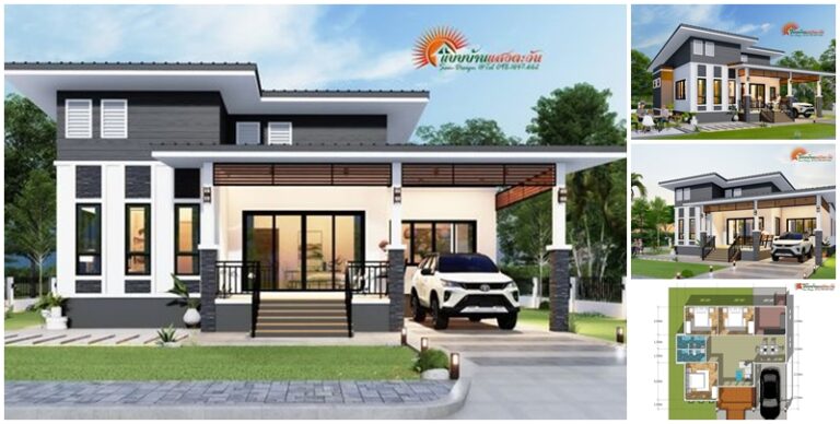 แบบบ้านชั้นเดียว สไตล์โมเดิร์น 3 ห้องนอน 2 ห้องน้ำ พื้นที่ใช้สอย 122 ...