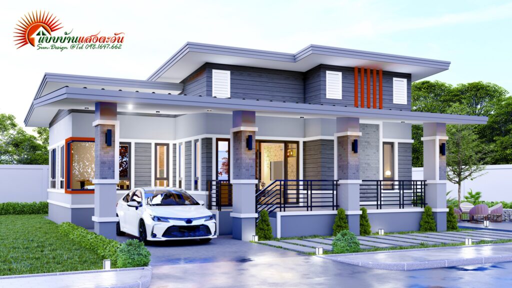 แบบบ้านแสงตะวัน แบบบ้านชั้นเดียวสไตล์โมเดิร์น 3 ห้องนอน 2 ห้องน้ำ จอดรถ ...